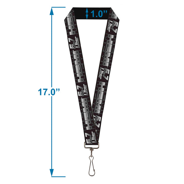 Buckle-Down Lanyard - 1.0" - HEMI 5 7 LITER Black White Silver-Fade