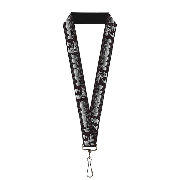 Buckle-Down Lanyard - 1.0" - HEMI 5 7 LITER Black White Silver-Fade