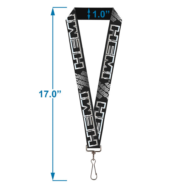 Buckle-Down Lanyard - 1.0" - HEMI Bold Outline 392 426 Black Silver-Fade