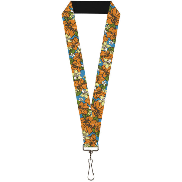 Buckle-Down Lanyard - 1.0" - Hibiscus Collage Blue Orange Yellow