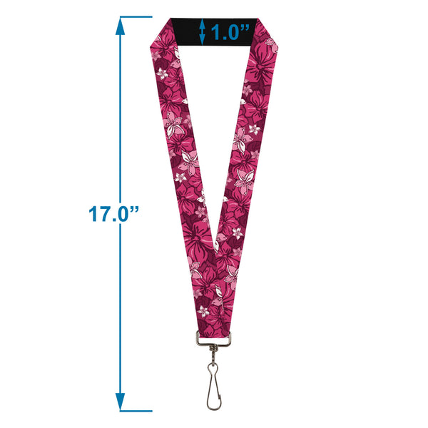 Buckle-Down Lanyard - 1.0" - Hibiscus Collage Pink Shades
