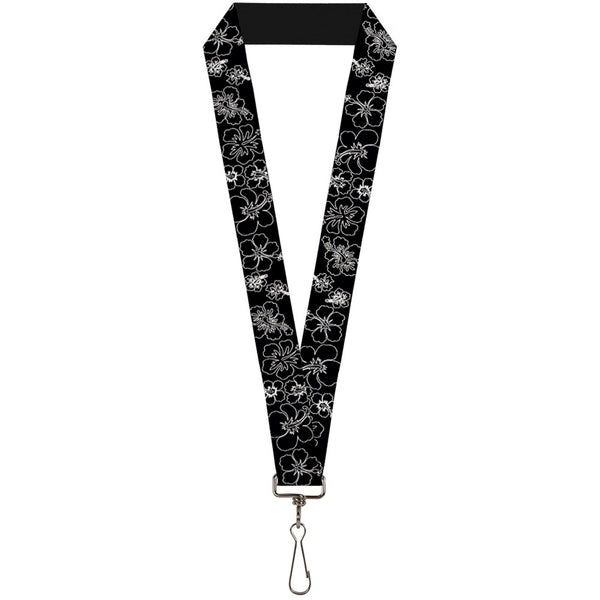 Buckle-Down Lanyard - 1.0" - Hibiscus Outline Black White