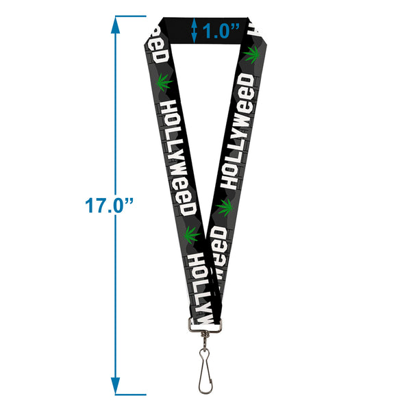 Buckle-Down Lanyard - 1.0" - HOLLYWEED Sign Skyline Pot Leaf Black Grays White Green