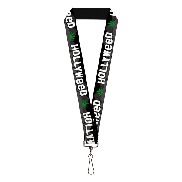 Buckle-Down Lanyard - 1.0" - HOLLYWEED Sign Skyline Pot Leaf Black Grays White Green