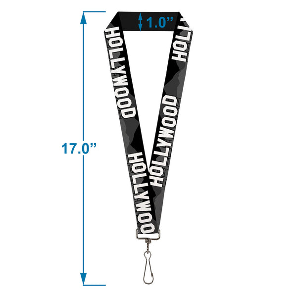 Buckle-Down Lanyard - 1.0" - HOLLYWOOD Sign Skyline Black Grays White
