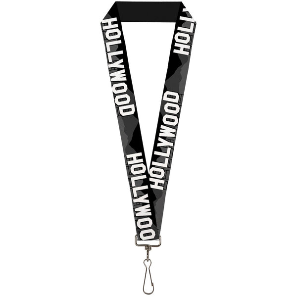 Buckle-Down Lanyard - 1.0" - HOLLYWOOD Sign Skyline Black Grays White