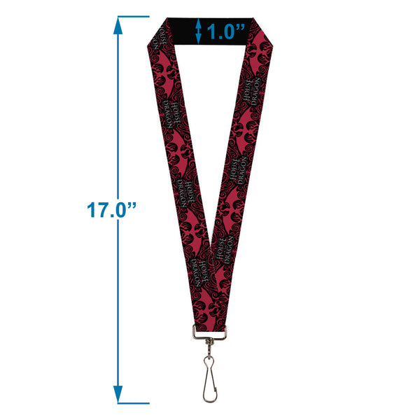 Buckle-Down Lanyard - 1.0" - HOUSE OF THE DRAGON Dragon Icon Black Red White