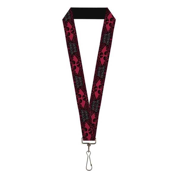 Buckle-Down Lanyard - 1.0" - HOUSE OF THE DRAGON Dragon Icon Black Red White