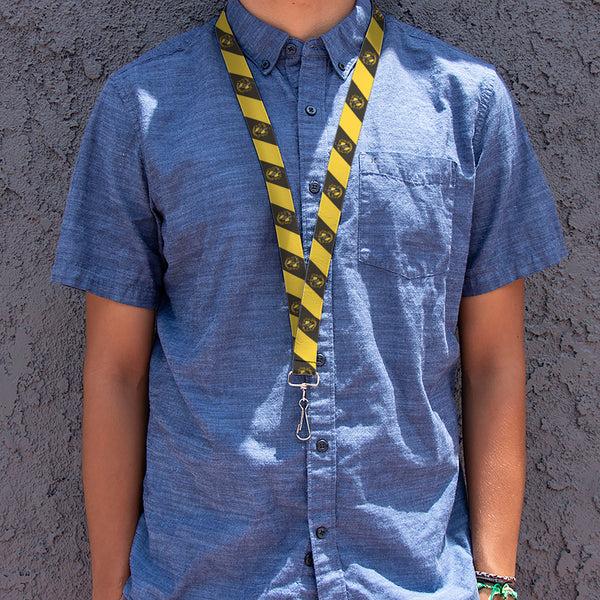 Buckle-Down Lanyard - 1.0" - HUFFLEPUFF Crest Diagonal Stripe Charcoal Gray Yellow