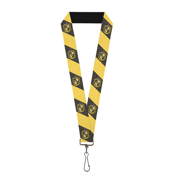 Buckle-Down Lanyard - 1.0" - HUFFLEPUFF Crest Diagonal Stripe Charcoal Gray Yellow