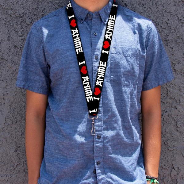 Buckle-Down Lanyard - 1.0" - I "Heart" ANIME Bold Black White Red