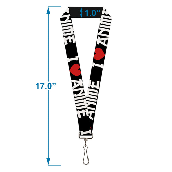 Buckle-Down Lanyard - 1.0" - I "Heart" ANIME Bold Black White Red
