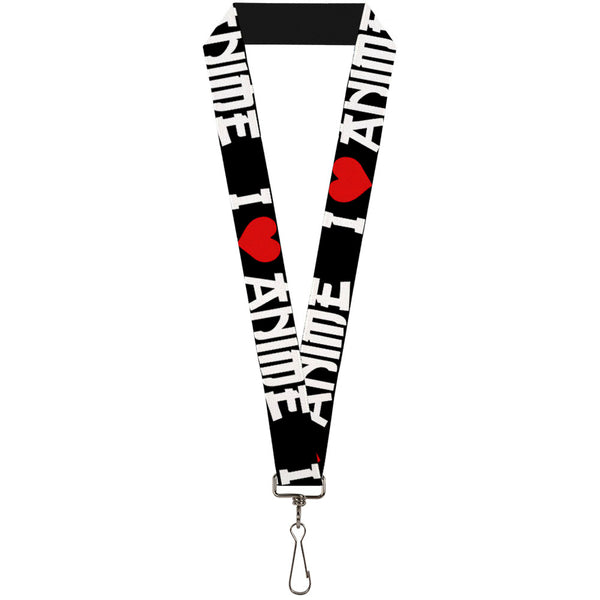 Buckle-Down Lanyard - 1.0" - I "Heart" ANIME Bold Black White Red