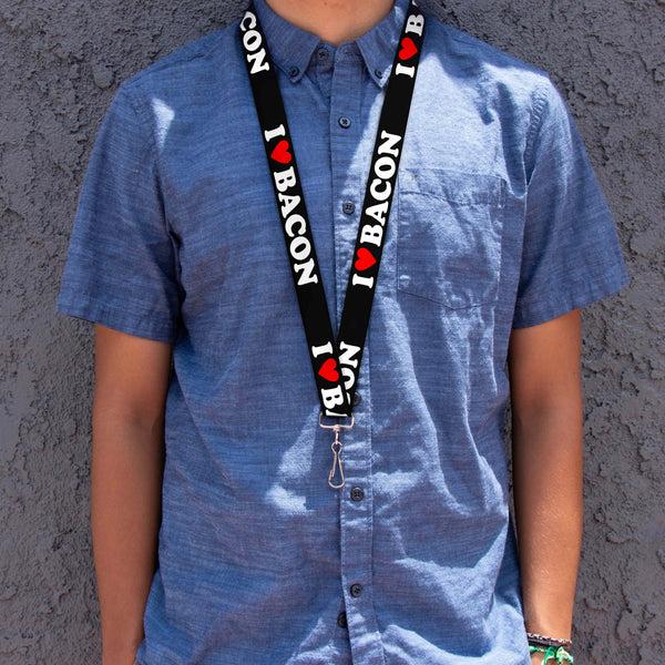 Buckle-Down Lanyard - 1.0" - I "HEART" BACON Black White Red