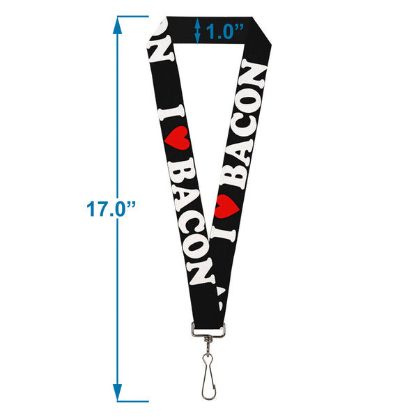 Buckle-Down Lanyard - 1.0" - I "HEART" BACON Black White Red