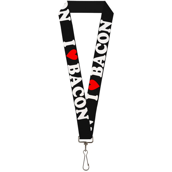Buckle-Down Lanyard - 1.0" - I "HEART" BACON Black White Red