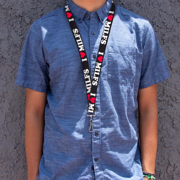 Buckle-Down Lanyard - 1.0" - I "HEART" MILFS Black/White/Red