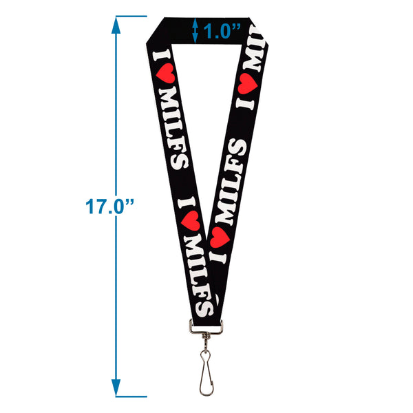 Buckle-Down Lanyard - 1.0" - I "HEART" MILFS Black/White/Red