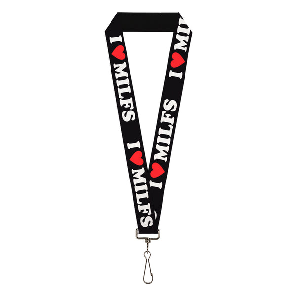 Buckle-Down Lanyard - 1.0" - I "HEART" MILFS Black/White/Red