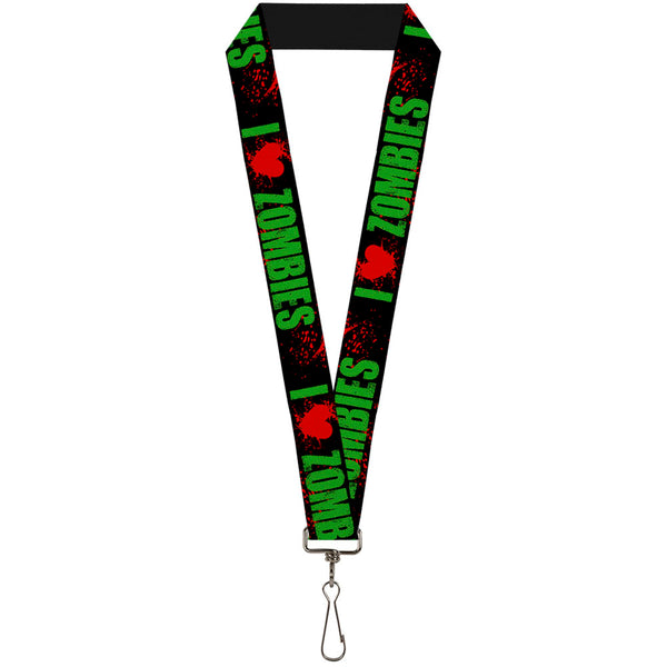 Buckle-Down Lanyard - 1.0" - I "HEART" ZOMBIES Black Green Red Splatter