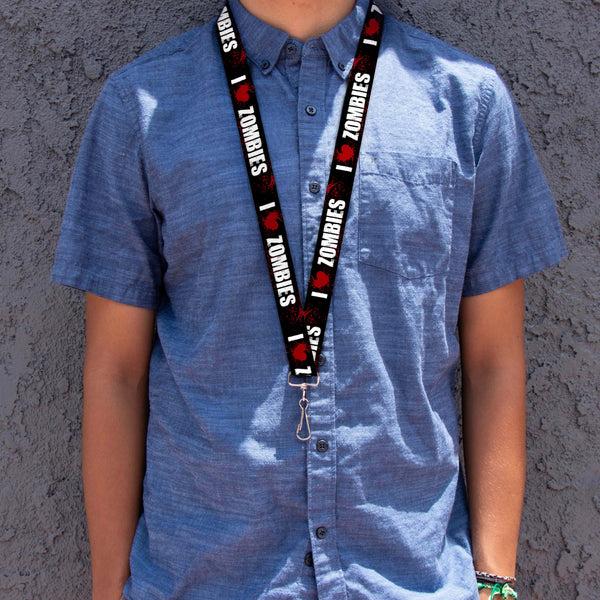 Buckle-Down Lanyard - 1.0" - I "HEART" ZOMBIES Black White Red Splatter