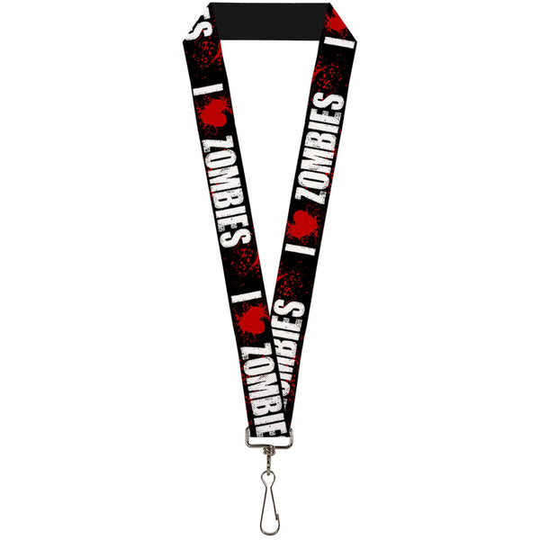 Buckle-Down Lanyard - 1.0" - I "HEART" ZOMBIES Black White Red Splatter