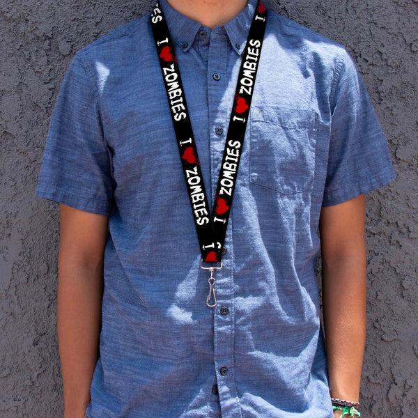 Buckle-Down Lanyard - 1.0" - I "Heart" ZOMBIES Bloody Splatter Black White Red