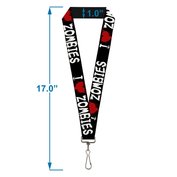 Buckle-Down Lanyard - 1.0" - I "Heart" ZOMBIES Bloody Splatter Black White Red