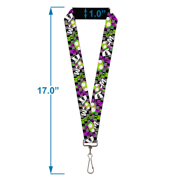 Buckle-Down Lanyard - 1.0" - Invader Zim GIR DOOM Pose Checker Black/Gray