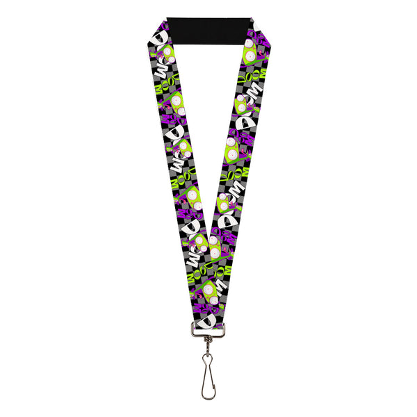 Buckle-Down Lanyard - 1.0" - Invader Zim GIR DOOM Pose Checker Black/Gray