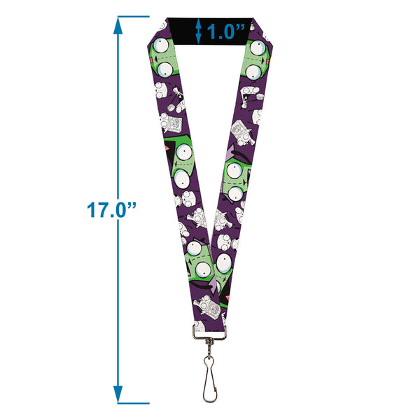 Buckle-Down Lanyard - 1.0" - Invader Zim GIR Poses And Sketch Purple