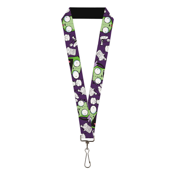 Buckle-Down Lanyard - 1.0" - Invader Zim GIR Poses and Sketch Purple