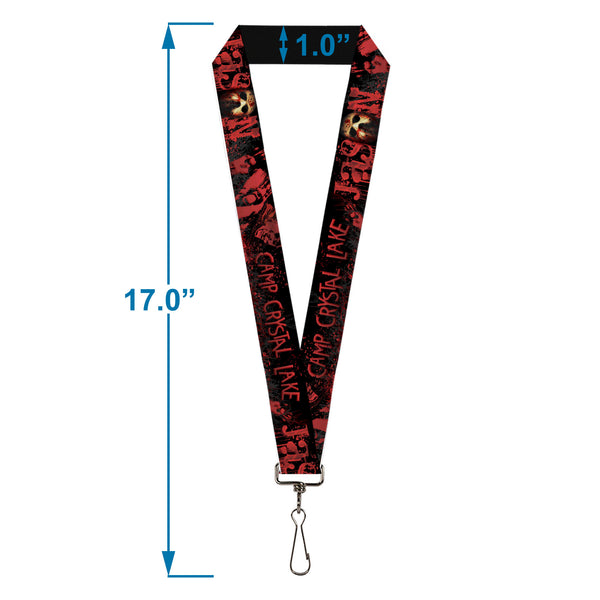 Buckle-Down Lanyard - 1.0" - JASON Mask6/CAMP CRYSTAL LAKE/Hand Prints Blood Splatter Black/Reds/Gray