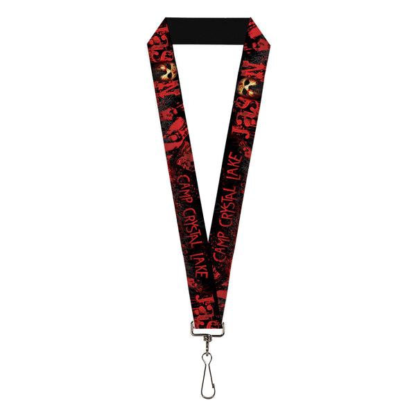 Buckle-Down Lanyard - 1.0" - JASON Mask6/CAMP CRYSTAL LAKE/Hand Prints Blood Splatter Black/Reds/Gray