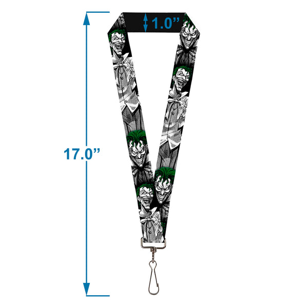 Buckle-Down Lanyard - 1.0" - Joker Laughing Poses Black White Green