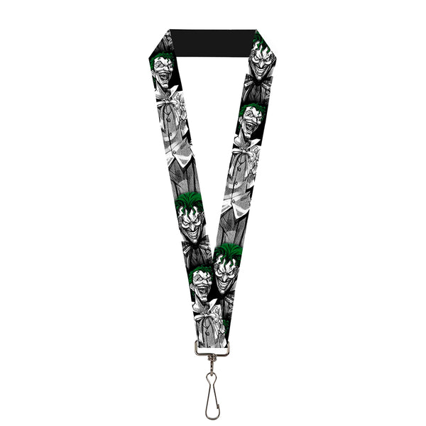 Buckle-Down Lanyard - 1.0" - Joker Laughing Poses Black White Green