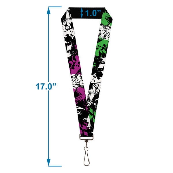 Buckle-Down Lanyard - 1.0" - Joker Smiling Harley Quinn Eyes Splatter Black White Purple Green