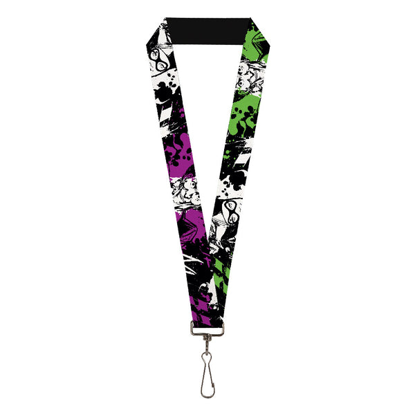 Buckle-Down Lanyard - 1.0" - Joker Smiling Harley Quinn Eyes Splatter Black White Purple Green