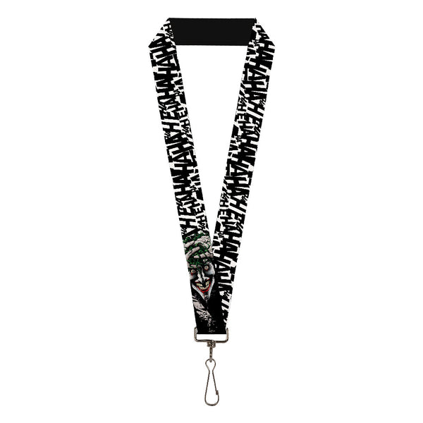 Buckle-Down Lanyard - 1.0" - Joker The Killing Joke Holding Head Pose HAHAHA Repeat White Black