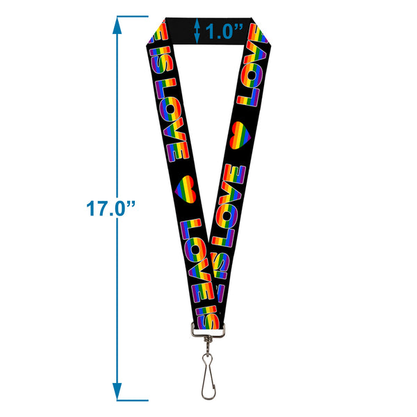 Buckle-Down Lanyard - 1.0" - LOVE IS LOVE Heart Black Rainbow