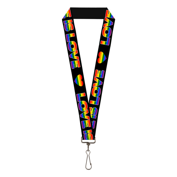 Buckle-Down Lanyard - 1.0" - LOVE IS LOVE Heart Black Rainbow