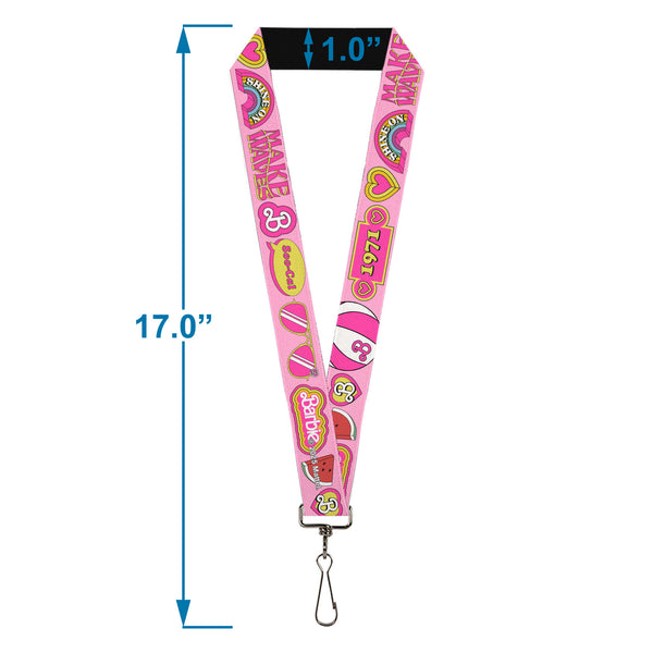 Buckle-Down Lanyard - 1.0" - Malibu Barbie 1971 Icons And Quotes Pinks/Yellows