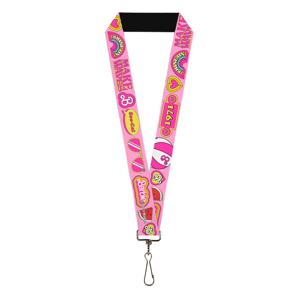 Buckle-Down Lanyard - 1.0" - Malibu Barbie 1971 Icons and Quotes Pinks/Yellows