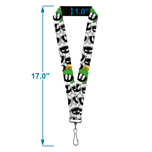 Buckle-Down Lanyard - 1.0" - Marvin The Martian Expressions Stacked White Black Green Gold