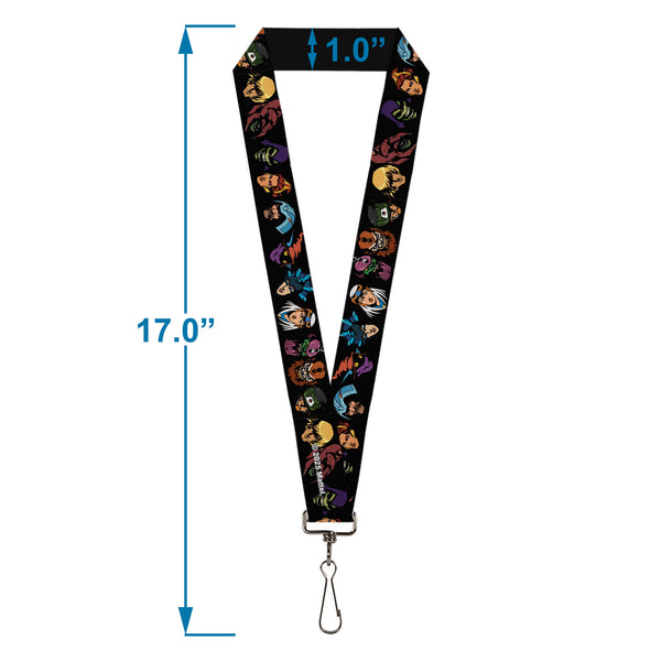 Buckle-Down Lanyard - 1.0" - Masters Of The Universe Eleven Character Faces Black