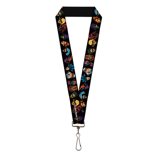 Buckle-Down Lanyard - 1.0" - Masters of the Universe Eleven Character Faces Black