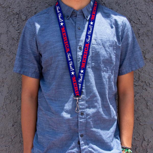 Buckle-Down Lanyard - 1.0" - MERICA FUCK YEAH Star Blue Red White