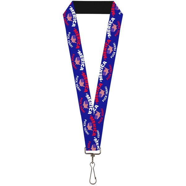Buckle-Down Lanyard - 1.0" - MERICA FUCK YEAH USA Silhouette Blue White Red US Flag