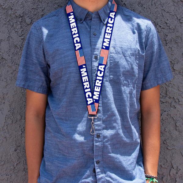Buckle-Down Lanyard - 1.0" - MERICA US Flag Blue White Red