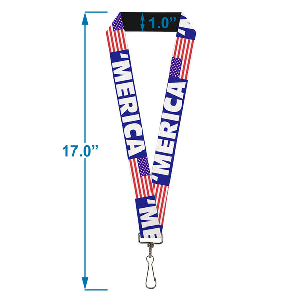 Buckle-Down Lanyard - 1.0" - MERICA US Flag Blue White Red